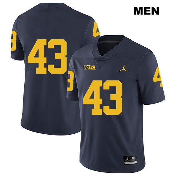 Men's NCAA Michigan Wolverines Tyler Grosz #43 No Name Navy Jordan Brand Authentic Stitched Legend Football College Jersey ZW25J12QR